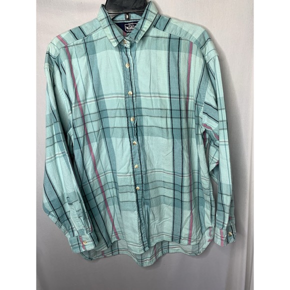 Women's Sz 14 Vintage Woolrich Blue Window Payne Flannel Button Down Long Sleeve - Picture 2 of 7